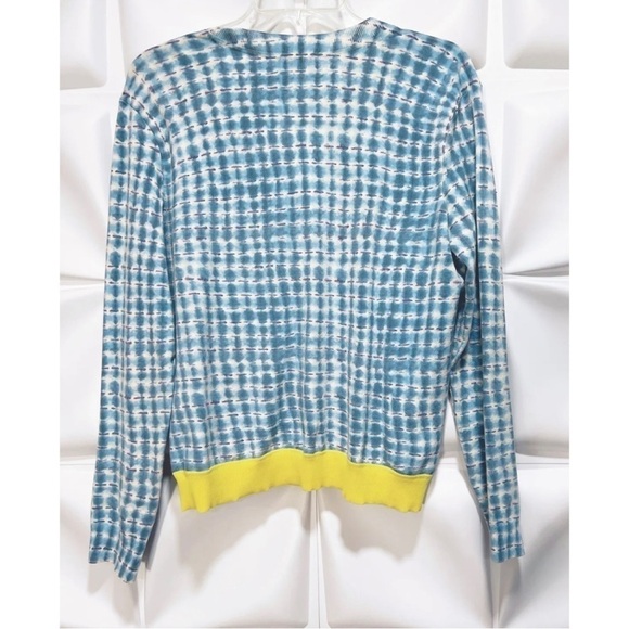 Tory Burch Womens Sz M Blue ikat Tie Dye V Neck Ribbed Sweater Cardigan - Picture 6 of 6